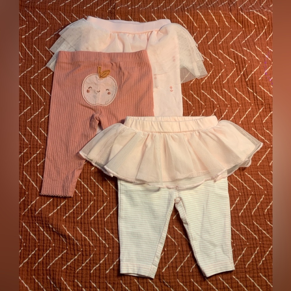 Carter’s 3 Months Baby Girl Tutu Leggings Bundle Pink Peach Pants NWOT